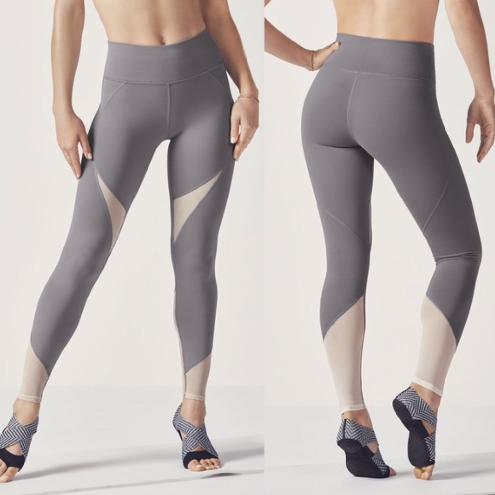 NEW FABLETICS Shavon High Rise HR Leggings Grey Mesh Panels 7/8 Length Tight NWT